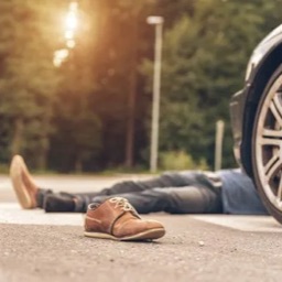 A pedestrian hit by a car.